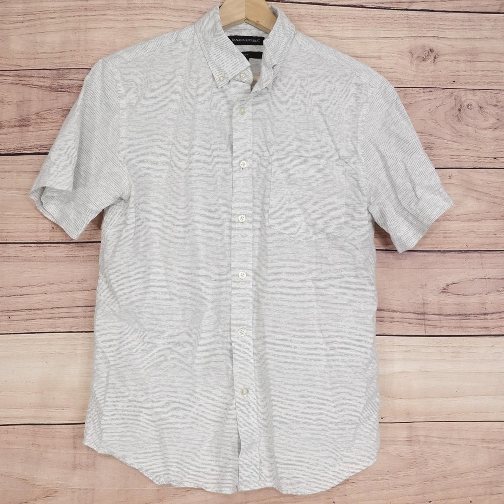 Banana Republic Shirt Mens S Striped Short Sleeve Button-Up Slim Fit